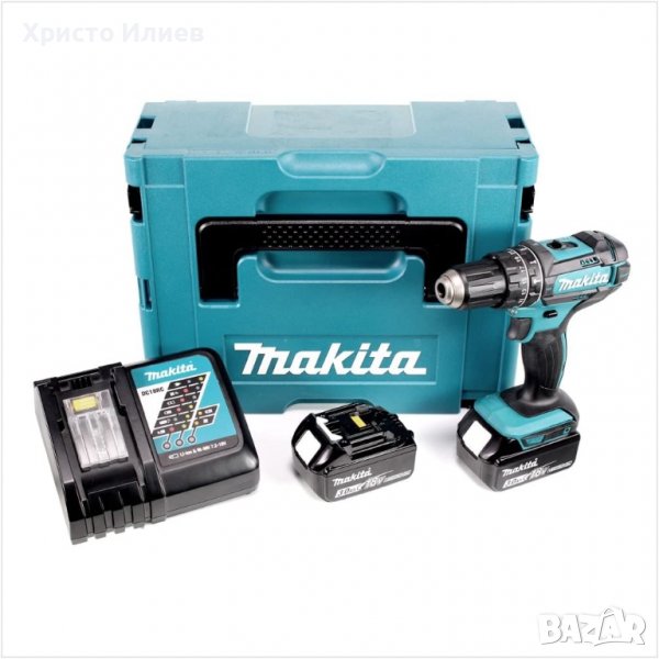 Ударен Винтоверт бормашина Makita DHP482 2 батерии 3.0Ah зарядно куфар, снимка 1