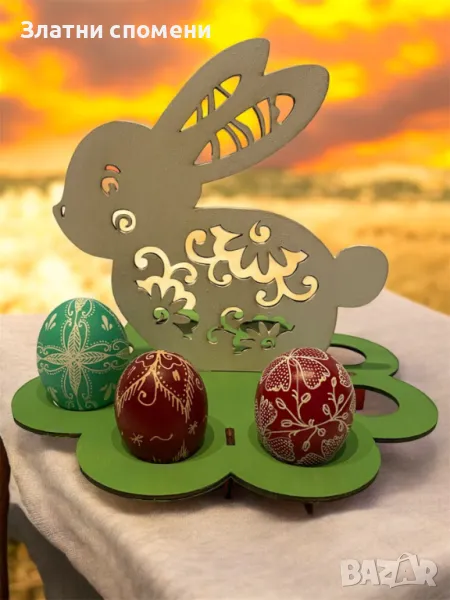 Декоративна дървена поставка за яйца „Великденско зайче“, снимка 1