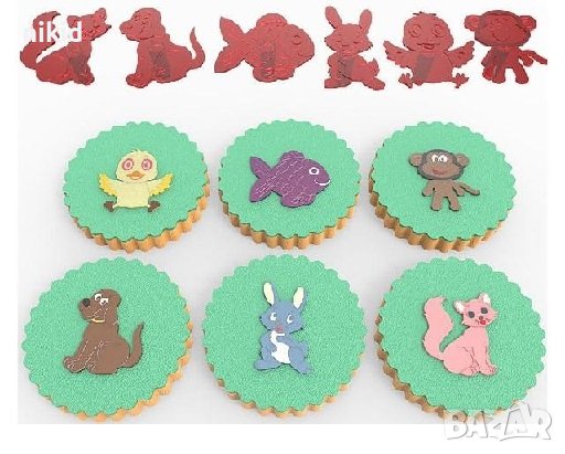 6 бр печата печати животни с релеф куче коте заек риба пате за сладки фондан бисквитки украса декор , снимка 1