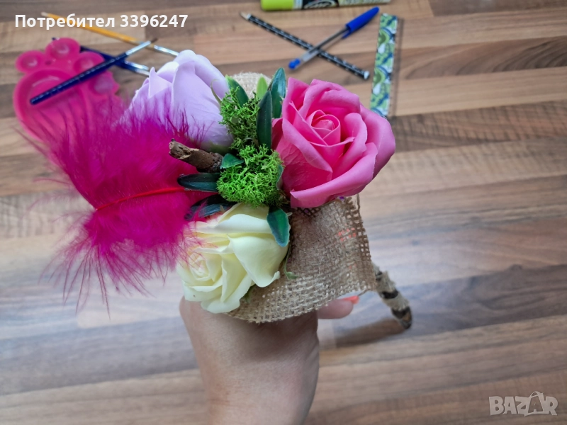 За учителя с любов, букет, рози, мъх, снимка 1