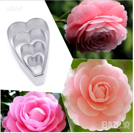 сет за Камелия цвете 4 части метални резци форми за направа на украса декорация торта фондан, снимка 1