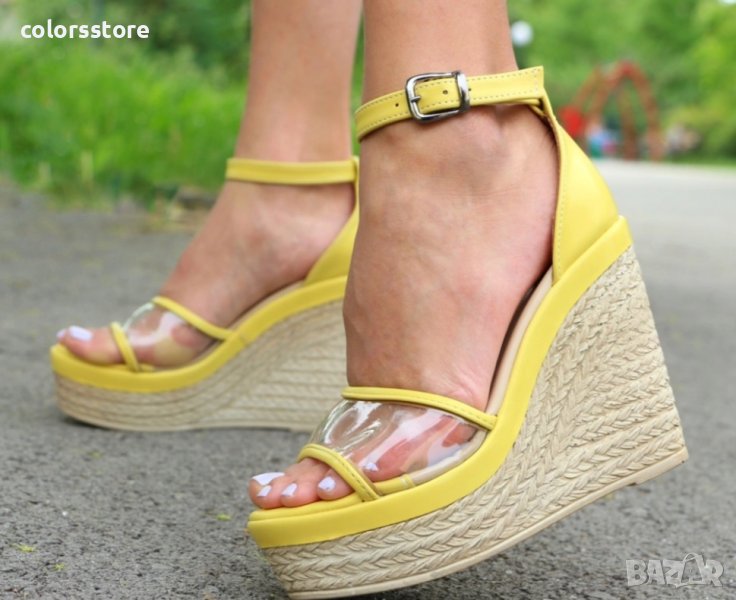 Сандали на платформа - жълти - 613, снимка 1