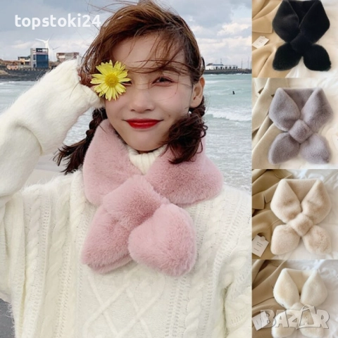 Пухкав дамски шал, имитиращ заешка кожа, снимка 2 - Шалове - 52641244