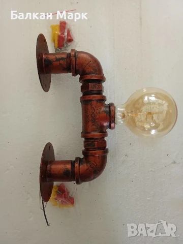 Винтидж,индустриален аплик,лампа от водопроводни тръби - месинг, снимка 5 - Други - 50737083