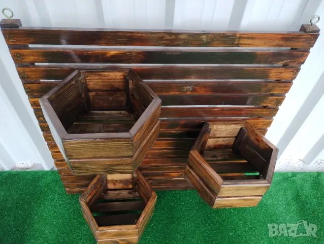 Дървени цветарници декоративно пано за стена с щайги , снимка 11 - Декорация за дома - 48240107