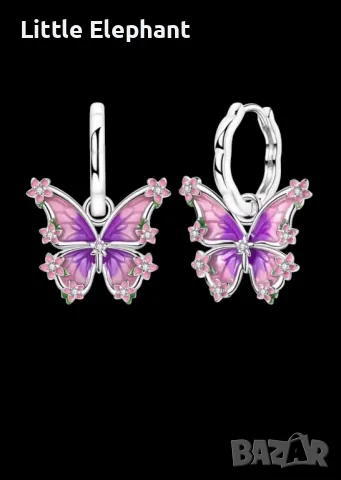 Сребърни висящи обеци халки"Summer butterflies"/нови