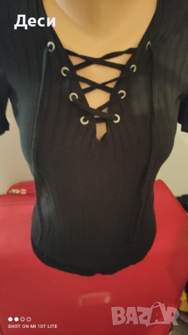 черна блузка с връзки на Only, снимка 5 - Тениски - 39546776