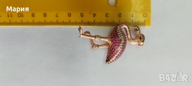 Сребърна висулка - фламинго , снимка 3 - Колиета, медальони, синджири - 43746366