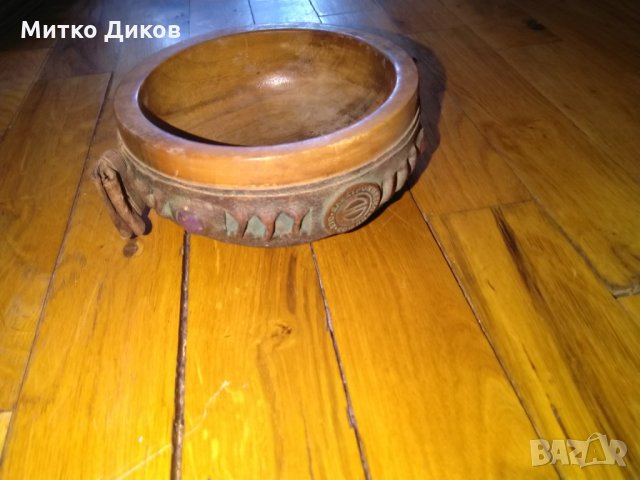 Дървена купа от соца с облицовка естествена кожа с инкрустация-Електроимпекс София фи 120мм и Н-54мм, снимка 9 - Колекции - 32522033
