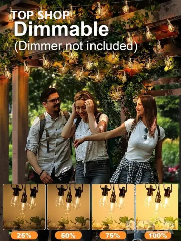 Dotrvmp S14 15 м LED Външни струнни лампи с нечупливи крушки Edison (15+1), IP65, снимка 6 - Лед осветление - 49636761