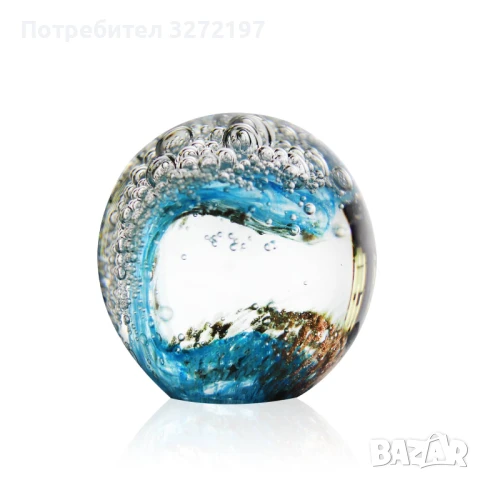 3Д Кристално преспапие, ръчно издухан син океански декор, снимка 2 - Декорация за дома - 50442718