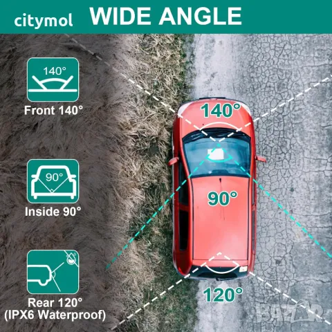 Видеорегистратор/Dash Cam, с 3 камери, FULL HD, дисплей 4", 5MPx, детекция на движение, циклично зап, снимка 8 - Аксесоари и консумативи - 47271765