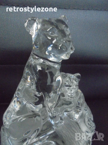 № 8150 Стъклена фигура   - стъклена декоративна фигура, изобразяваща лъв с малкото си лъвче , снимка 4 - Други ценни предмети - 51032509