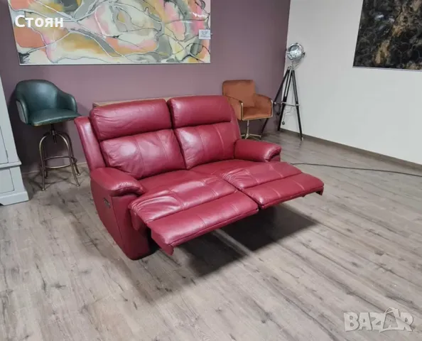 Червен кожен диван двойка с електрически релаксиращ механизъм, снимка 9 - Дивани и мека мебел - 50059015