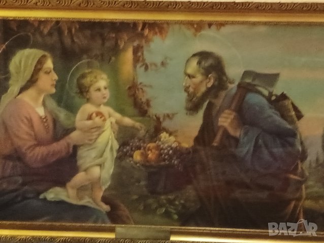 Винтидж картина,икона Светото семейство, Исус, Мария и Йосиф. , снимка 9 - Картини - 43475275