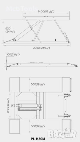 Монофазен ножичен подемник 3 тона 100 – 620 мм ROCKFORCE, снимка 2 - Подемници - 52755658