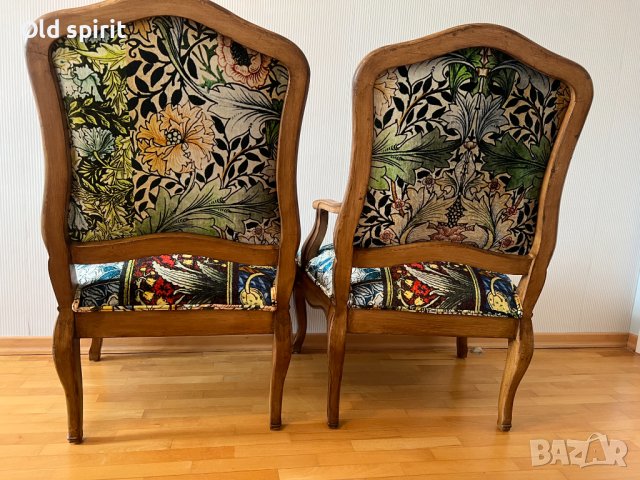Двойка антикварни кресла – Bohème, с копринен пачуърк, снимка 3 - Антикварни и старинни предмети - 43355977