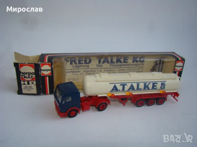 HERPA H0 1/87 MERCEDES КАМИОН МОДЕЛ ТИР ЦИСТЕРНА КОЛИЧКА, снимка 2 - Колекции - 48418405