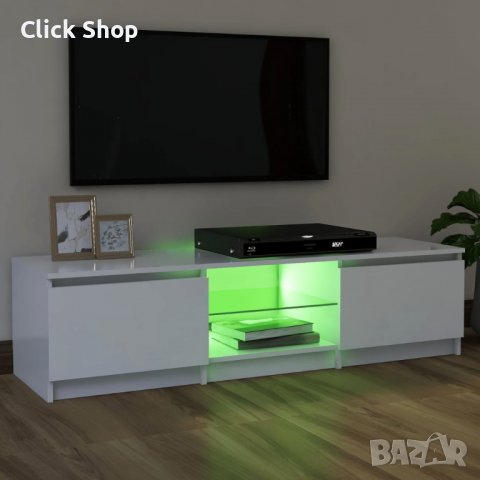 ТВ шкаф с LED осветление, бял, 120x30х35,5 см, снимка 4 - Шкафове - 37961166
