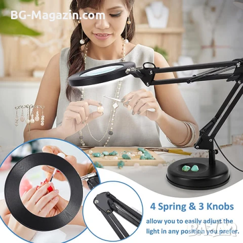 Професионална голяма настолна лупа с LED осветление четене за шиене гоблени стъклена бродиране лед, снимка 10 - Други инструменти - 50920958