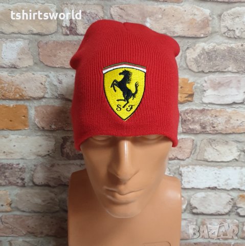 Нова зимна шапка на автомобилната марка Ferrari (Ферари) в червен цвят, снимка 7 - Шапки - 43015557