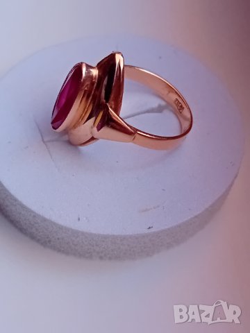 Антикварен руски златен пръстен с рубин, снимка 2 - Пръстени - 43068862