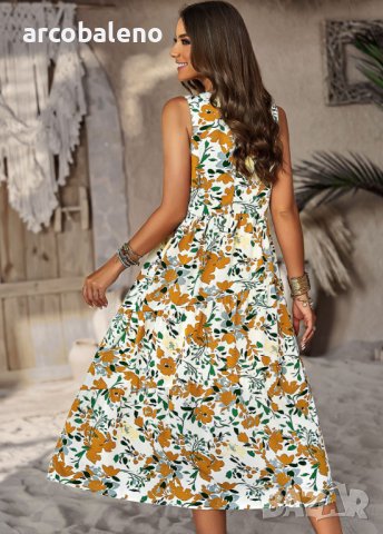 Пролетна и лятна свободна празнична рокля с многослоен принт с деколте, 5цвята, снимка 13 - Рокли - 44106385