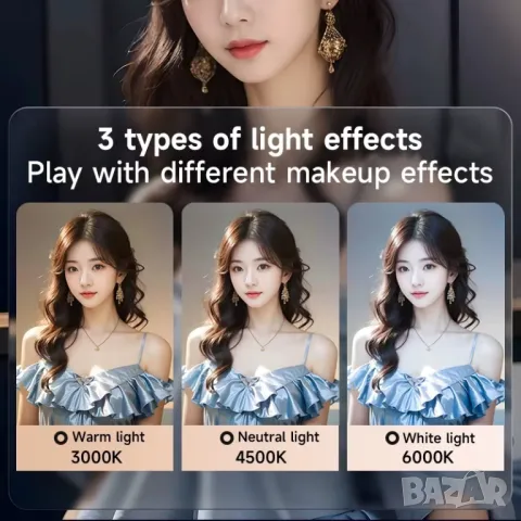 Oсветление със стойка за заснемане на видео, за гримиране, LED лампа, за снимки, светлина, за грим, снимка 6 - Светкавици, студийно осветление - 49479273