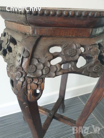 62см конзолна маса дърворезба-мрамор/дървена масичка-пиедестал-поставка за саксия, снимка 8 - Антикварни и старинни предмети - 51302142