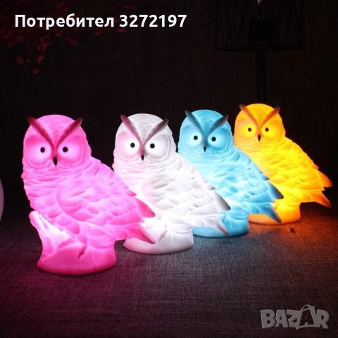 LED 3d нощна лампа бухал, винил,светлина различни цветове, снимка 2 - Настолни лампи - 43701844