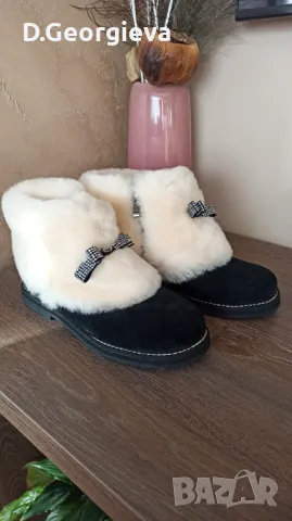 Боти естествен велур и вълна