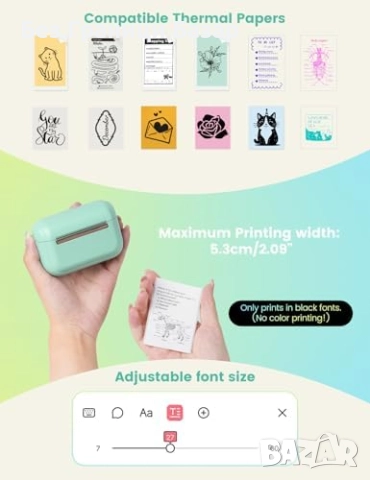 Нов Портативен термопринтер за телефон iOS Android – фото и бележки, снимка 7 - Друга електроника - 52119529