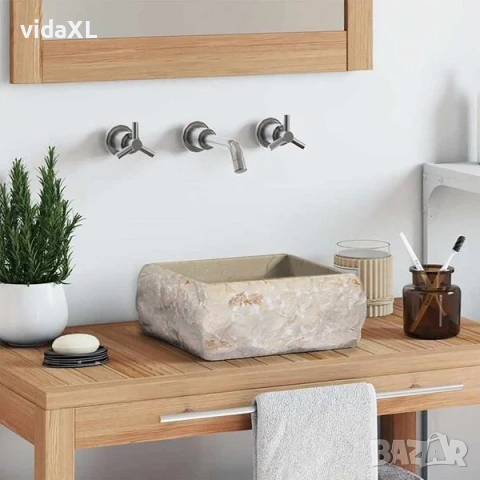 vidaXL Кремава мивка, 30x30x13 см, мрамор（SKU:149174）, снимка 2 - Мивки - 53364149