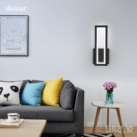 Lumiup Модерна черна LED стенна лампа, снимка 6 - Лед осветление - 43429958