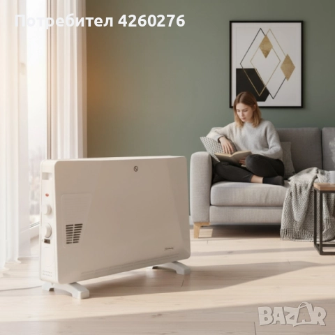 Конвекторен отоплител Rosberg – 2500W, 3 степени, с вентилатор, защита от прегряване (бял или черен), снимка 3 - Отоплителни печки - 52097387