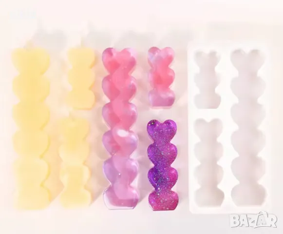 сърца в колона къса висока свещ сърце силиконов молд форма фондан шоколад гипс смола свещи, снимка 2 - Форми - 48622759