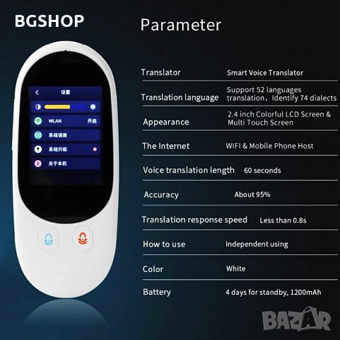 Умен гласов преводач на 110 езика - Бял