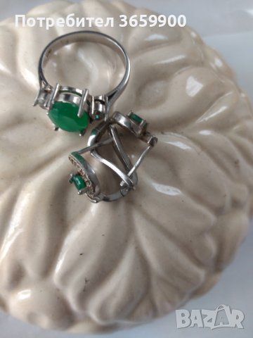 Сребърен к-т пръстен и обици+подарък , снимка 2 - Обеци - 44111724