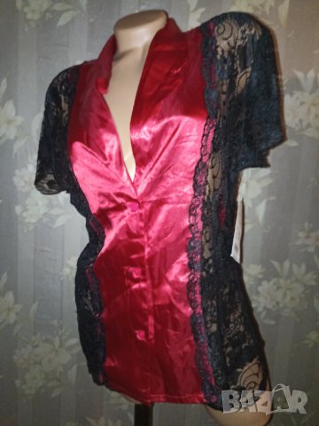 Dream girl L-Нова  с етикет пижама от червен сатен и дантела в черно , снимка 3 - Пижами - 38721451