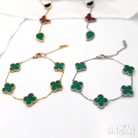 Гривни, колиета, обеци, комплект Van Cleef / Гривна, колие, обеци с детелини от медицинска стомана , снимка 9 - Гривни - 31165642