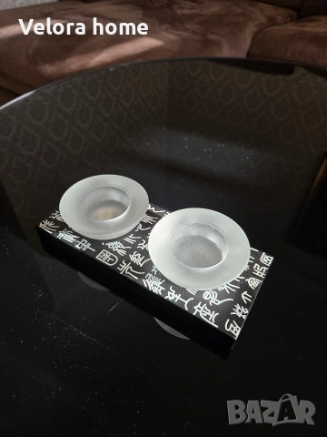 🕯 Дизайнерски свещник от стъкло и дърво – модерен арт акцент