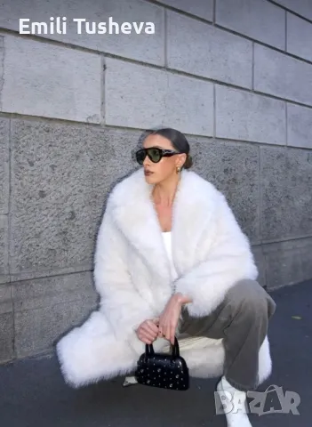 Пухкаво бяла/екрю палто Bershka, снимка 2 - Палта, манта - 50288342