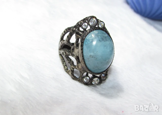 Сребърен пръстен с аквамарин 16x13, тегло 10.8гр.  , снимка 2 - Пръстени - 50908955