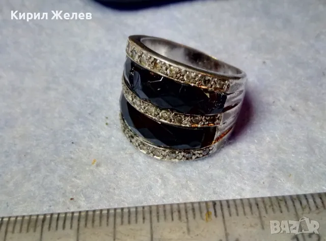 СТАР ШИКОЗЕН СТИЛЕН СРЕБЪРЕН ПРЪСТЕН СРЕБРО 925 с ФАСЕТИРАН ОБСИДИАН и ИСКРЯЩИ ЦИРКОНИ 49309, снимка 12 - Пръстени - 49294846
