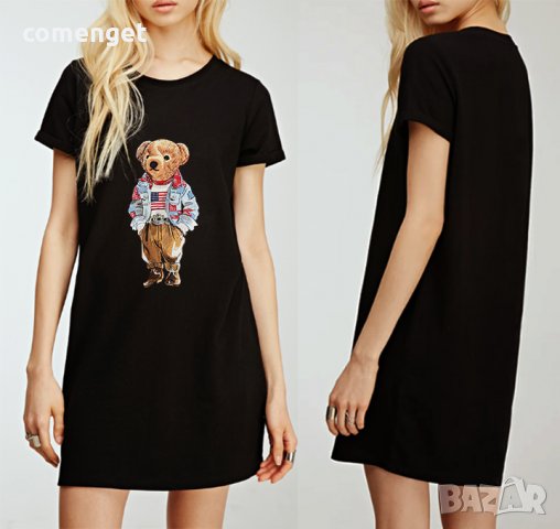 НОВО! Дамска тениска рокля USA RALPH BEAR, 2 цвята. Или по ТВОЙ дизай, снимка 2 - Рокли - 37208261