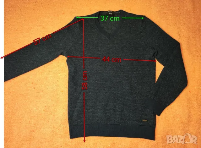 Hugo Boss оригинална мъжка блуза с дълъг ръкав, 100% мериносова вълна, размер L /S, снимка 3 - Блузи - 47545312