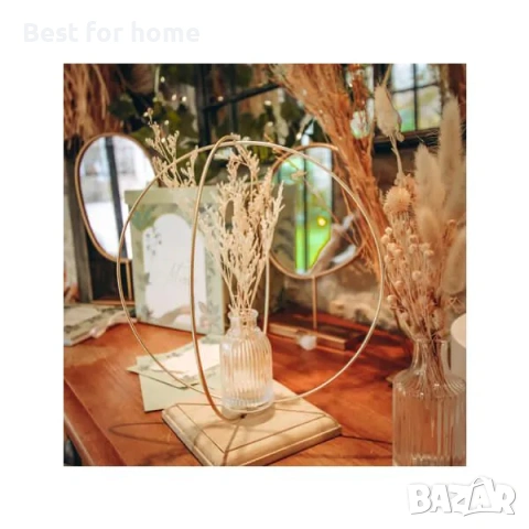 Декоративна статуетка „Двойна златна арка“ върху дървена основа – Ø30 см и Ø28 см, снимка 2 - Декорация за дома - 53276993