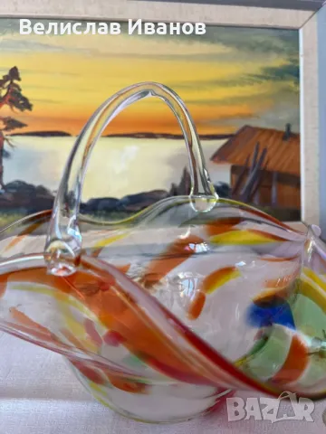 цветна стъклена кошница, фурктиера от Полша., снимка 7 - Антикварни и старинни предмети - 48871111