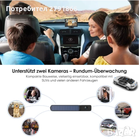 AUTO-VOX Соларна безжична камера за заден ход с 5" HD монитор,3-минутна инсталация за кола,каравана, снимка 8 - Аксесоари и консумативи - 50920327