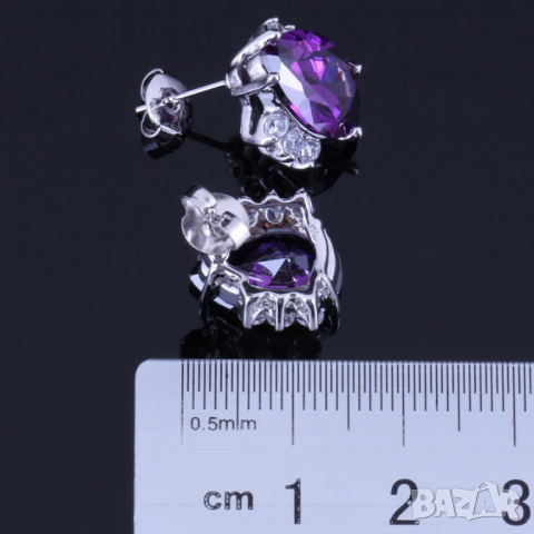 Сребърен комплект със сапфири и кристали, снимка 7 - Колиета, медальони, синджири - 44886136